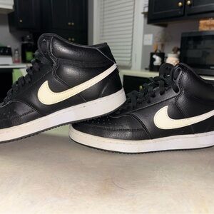 Nike Black Leather Mid-Top Sneakers